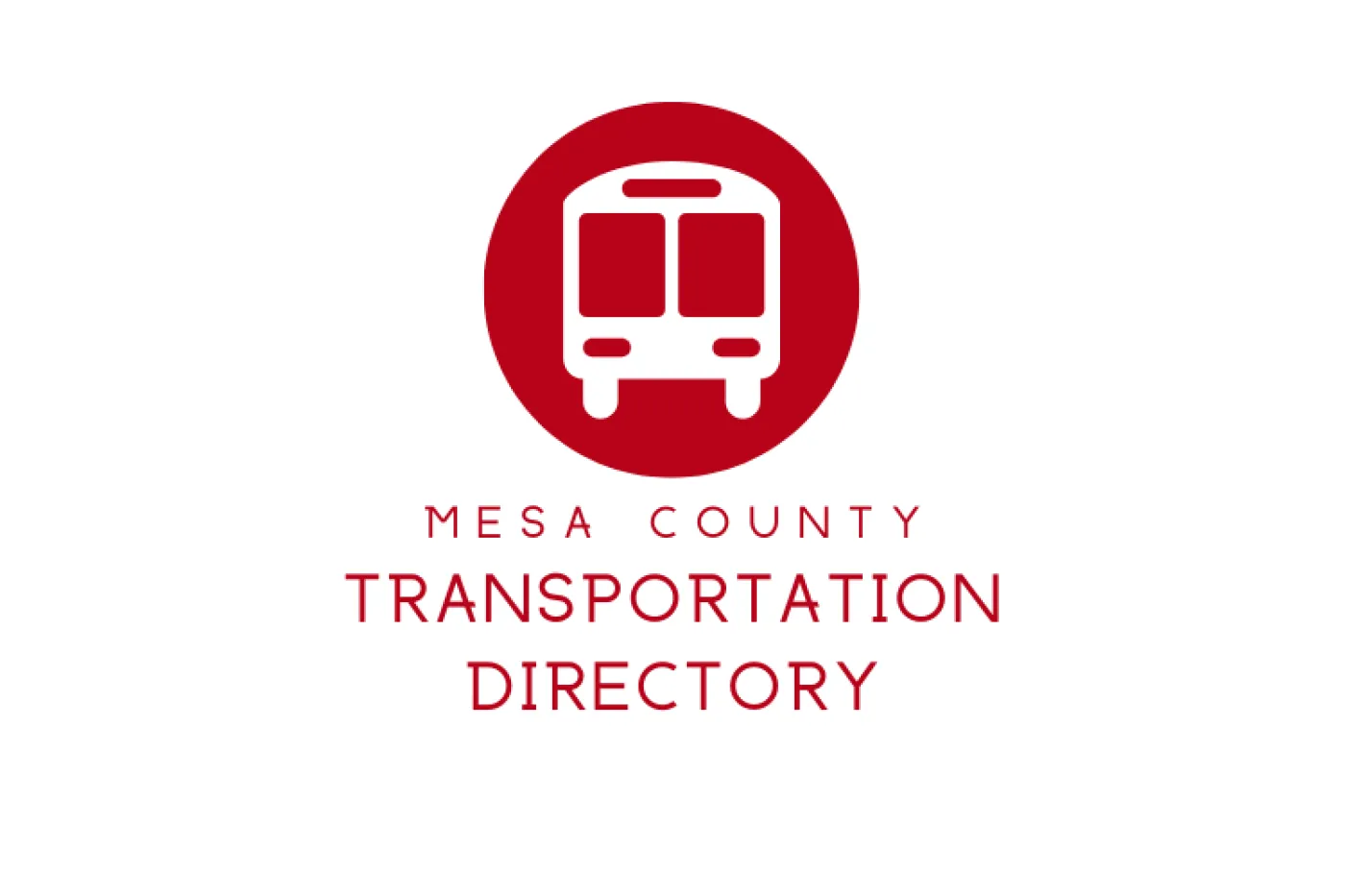 White bus icon inside of red circle. Text below reads "Mesa County Transportation Directory"